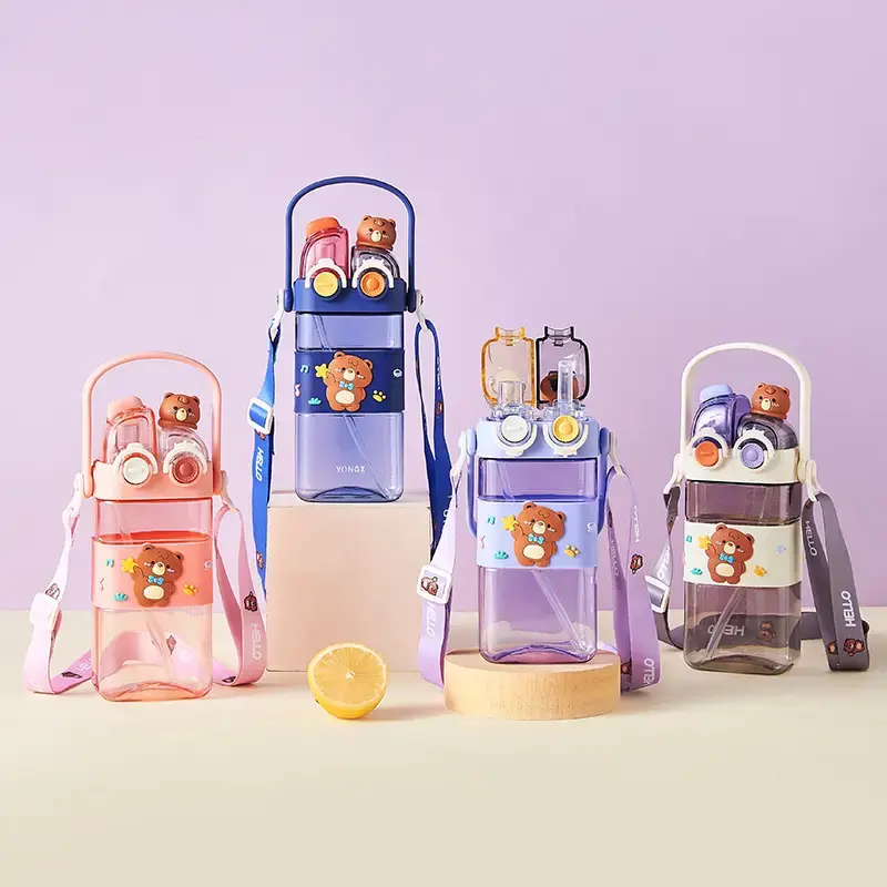 UFORU Cartoon Pattern Children's Drinking Cup,Large Capacity Water Bottle with Straw, Portable Tumbler Set,Wide Mouth,Reusabl...