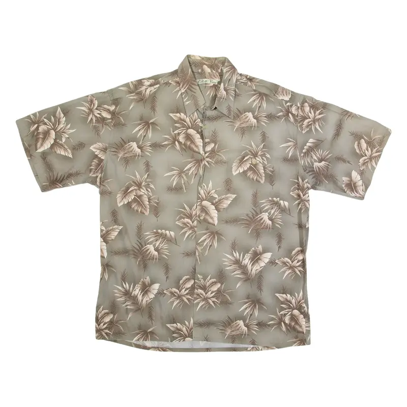 BATIK BAY Mens Hawaiian Shirt Grey Floral L