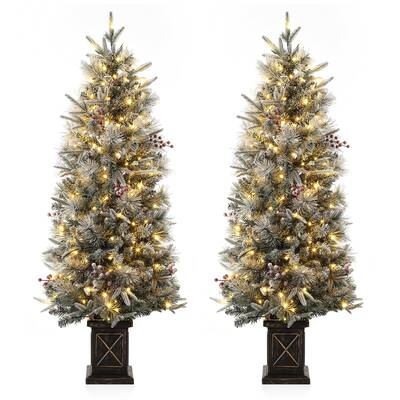 Garvee 4.5ft Xmas Tree Set of 2, Pre Lit Snow Flocked Artificial Christmas Tree with 200 LED Lights & 8 Lighting Modes, Premi...