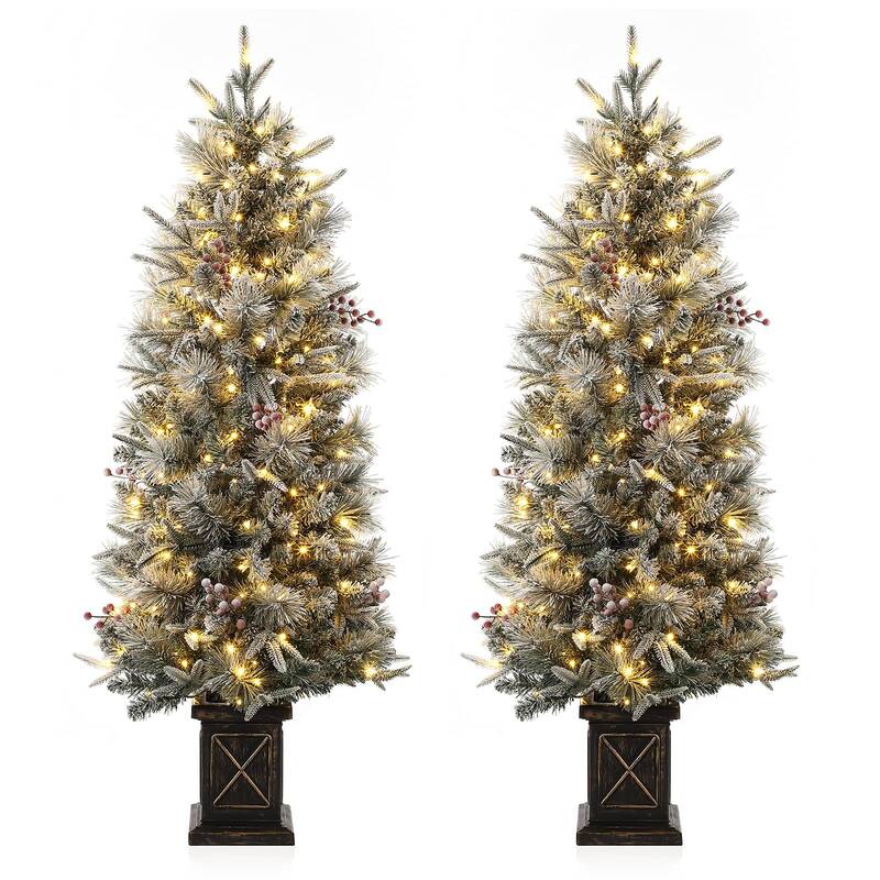 Garvee 4.5ft Xmas Tree Set of 2, Pre Lit Snow Flocked Artificial Christmas Tree with 200 LED Lights & 8 Lighting Modes, Premi...