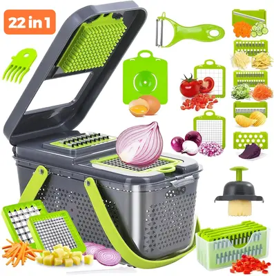 22in1 Sturdy Multifunctional Durable Vegetable Chopper with Container, Fast Cutting MachineGarlic ,Onion Potato Cutting Machi...
