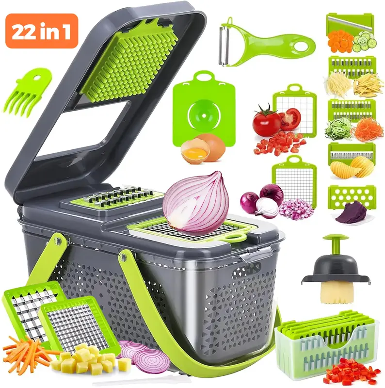 22in1 Sturdy Multifunctional Durable Vegetable Chopper with Container, Fast Cutting MachineGarlic ,Onion Potato Cutting Machi...
