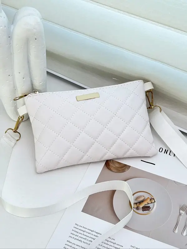 Women's Fashionable Argyle Quilted Design Crossbody Bag, Simple Versatile Zipper Shoulder Bag for Daily Used, Casual Trendy V...