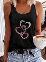 Women's Heart Print Round Neck Tank Top, Casual Sleeveless Top for Daily Wear, Ladies Clothes for All Seasons, Tanktop