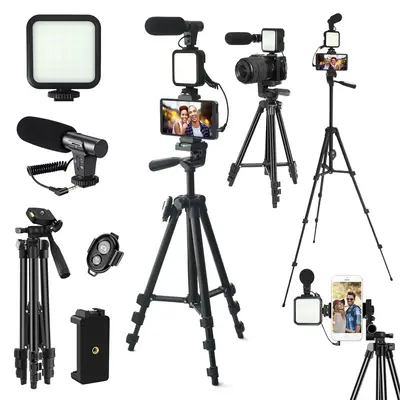 Video Blog Kit for YouTubers, 1 Set Telescopic Tripod & Microphone & Fill Light & Remote Control, Perfect Video Recording Acc...