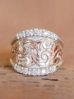 Vintage Zircon Floral Textured Metal Ring, Signet Ring, Fashion Stackable Ring Jewelry Accessories for Women & Girls Wedding ...