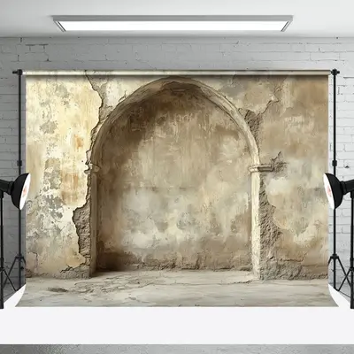 Biege Shabby Retro Arch Retro Wall Photo Backdrop - Aperturee