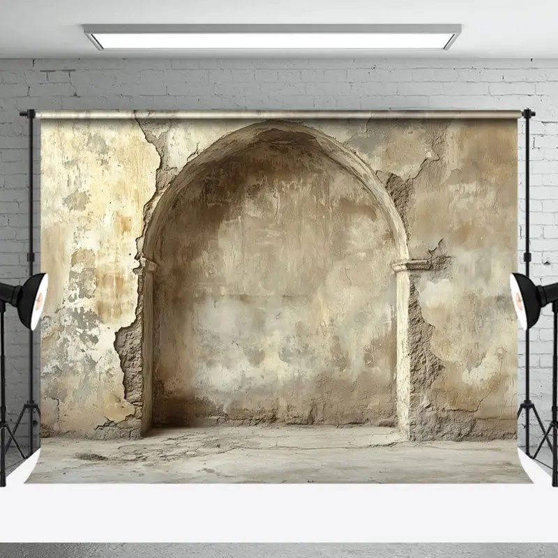 Biege Shabby Retro Arch Retro Wall Photo Backdrop - Aperturee