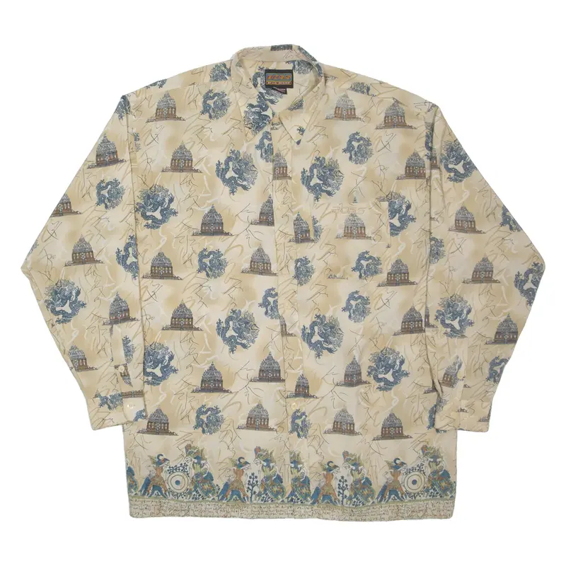 BOSS By I.G. Design Mens Shirt Beige Crazy Pattern Long Sleeve XL
