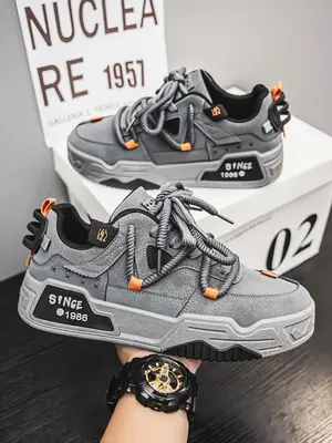 Men's Fashionable Lace Up Skateboarding Shoes, Casual Comfortable Breathable Sports Running Shoes, Male All-match Round Toe S...