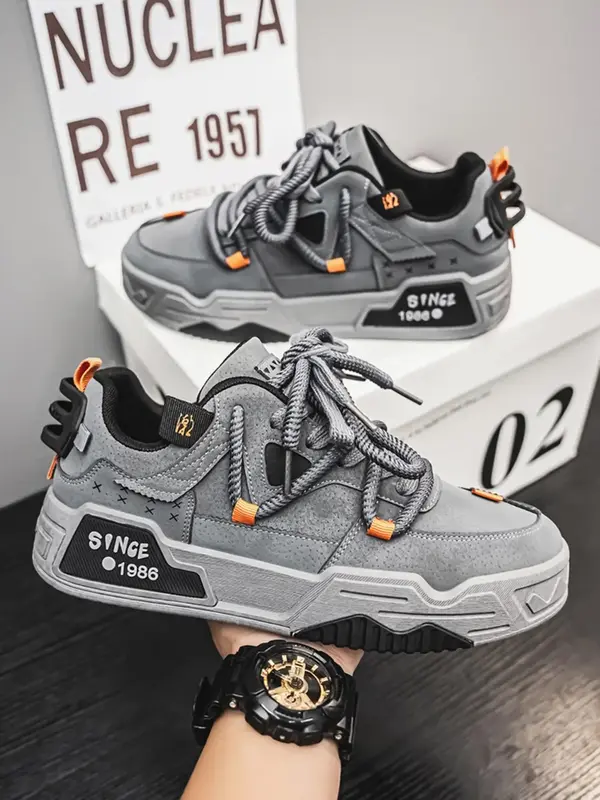 Men's Fashionable Lace Up Skateboarding Shoes, Casual Comfortable Breathable Sports Running Shoes, Male All-match Round Toe S...