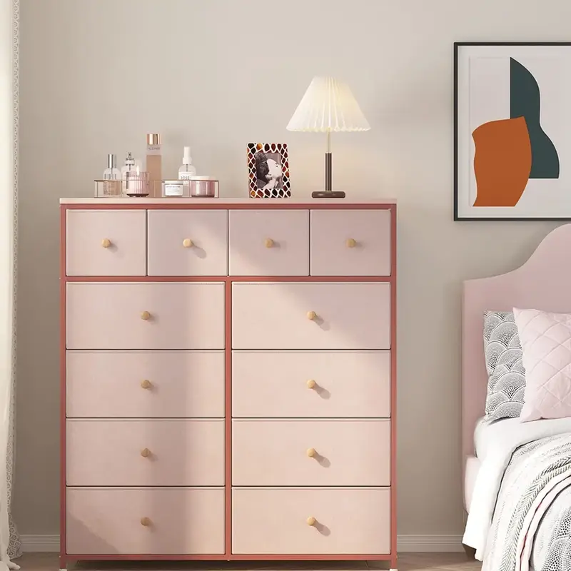 Raybee Furniture Dresser with 12 Drawers, Wooden Top Metal Frame Fabric Storage Organizer, For Dressing Room, Bedroom, Closet...