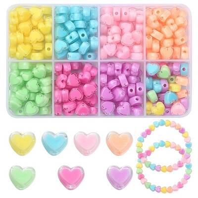 240Pcs 8 Colors Heart Acrylic Beads