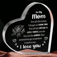 Heart Shaped Acrylic Decoration Block, Flower & Letter Pattern Decorative Ornament, Inspirational Creative Gift for Mom, Home...