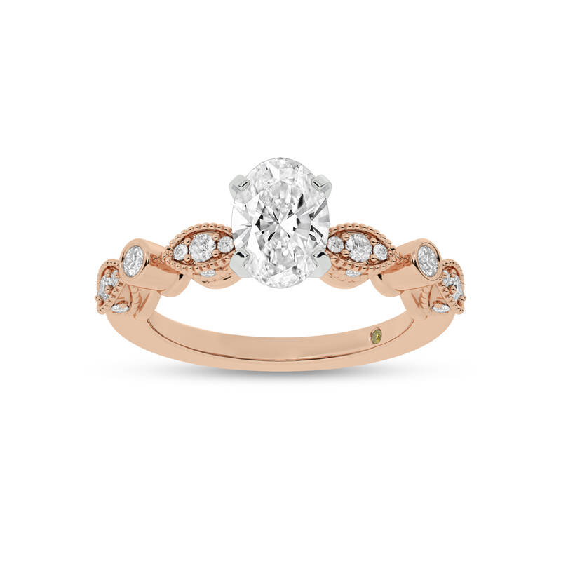 Arcan Vintage Inspired Bezel and Pavé Set Oval Lab Diamond Engagement Ring | 10K Rose Gold 3 7/8 CT. TW.