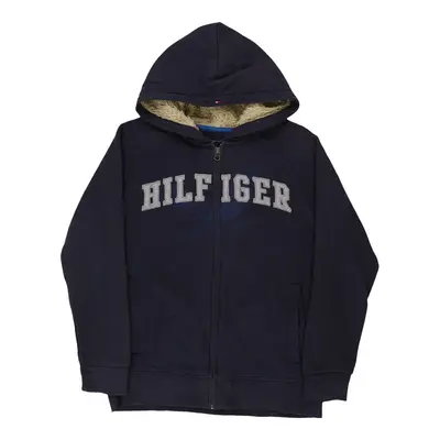 Age 12-13 Tommy Hilfiger Spellout Hoodie - Large Navy Cotton Blend