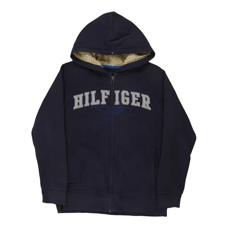 Age 12-13 Tommy Hilfiger Spellout Hoodie - Large Navy Cotton Blend