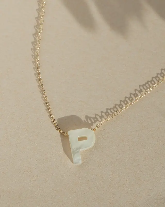 Dawn Initial Necklace | Metal Color: Solid 14K Gold | Style: P