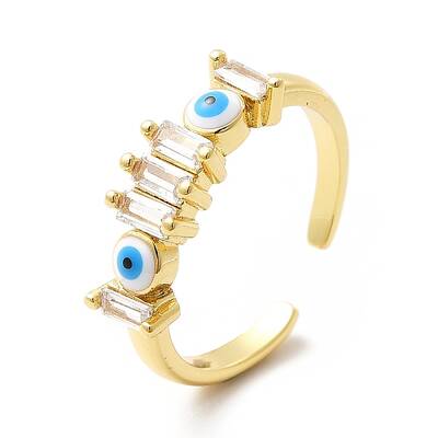 Enamel Evil Eye & Cubic Zirconia Open Cuff Ring