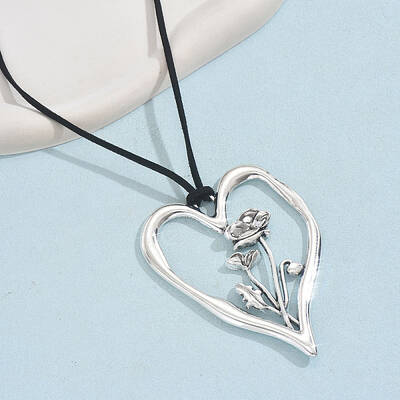 Birth Flower Heart Zinc Alloy Pendant Black Faux Suede Cord Necklaces for Women