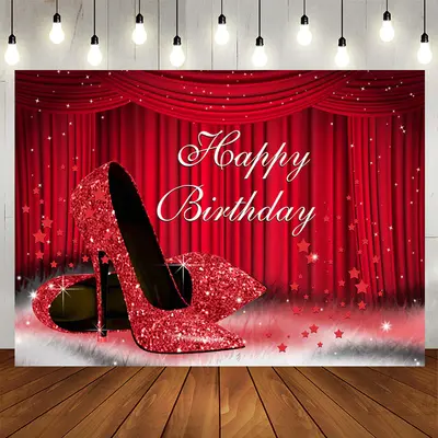 Aperturee Red Stage High Heel Glitter Birthday Backdrop