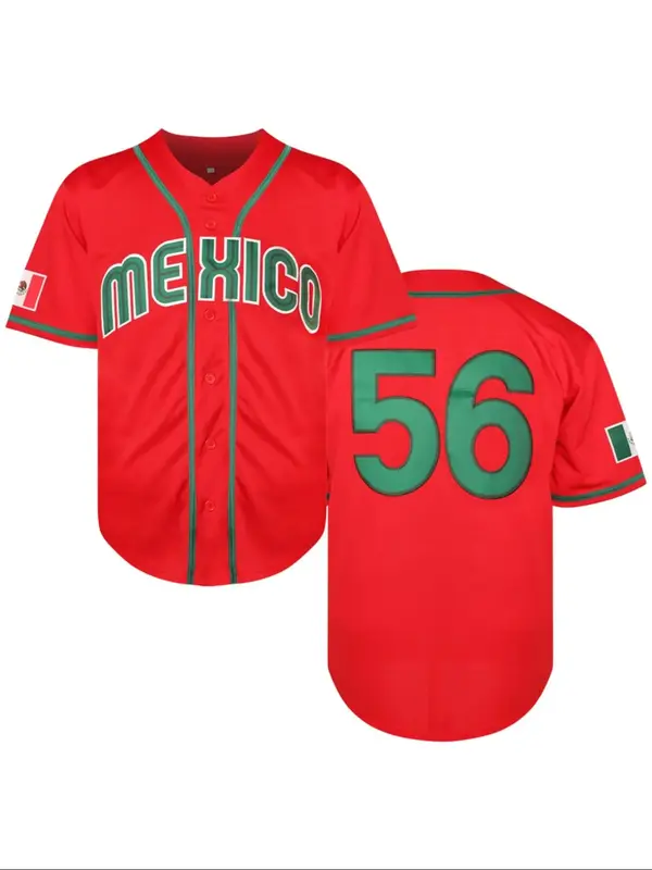 Men's Letter & Number Print Short Sleeve Baseball Jersey, Loose Sporty V Neck Baseball Top, Men's Sport & Outdoor Clothing fo...