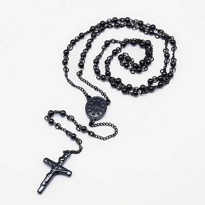 Men's Rosary Bead Necklace with Crucifix Cross