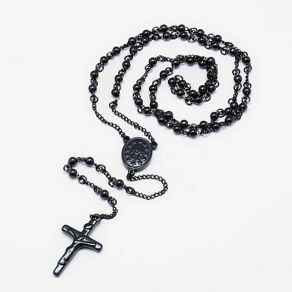 Men's Rosary Bead Necklace with Crucifix Cross