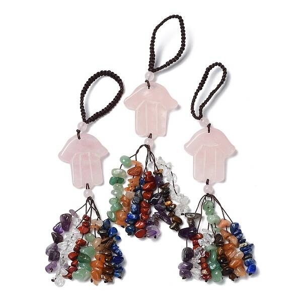 Hamsa Hand/Hand of Miriam Natural Rose Quartz Pendant Decorations
