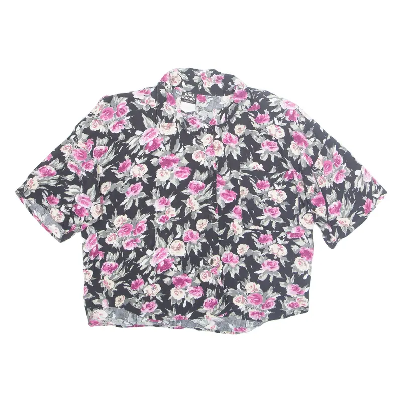 JUDY KNAPP Womens Printed Blouse Black Collared Floral M