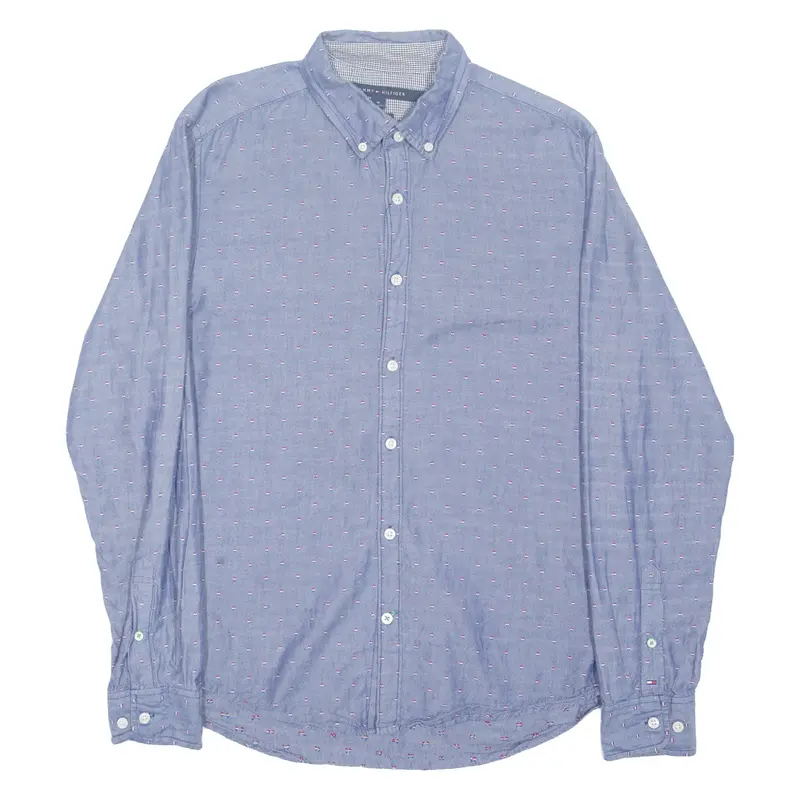 TOMMY HILFIGER New York Fit Mens Shirt Blue Spotted Long Sleeve M