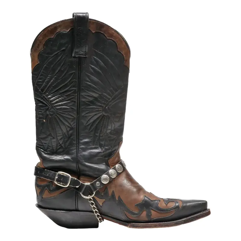 RANCHO Cowboy Boots Black Leather Mens UK 8