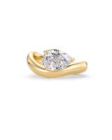 PAVOI 14K Gold Plated Pear Solitaire Premium Cubic Zirconia Engagement Ring for Women | Trendy Fake Wedding Ring | Wavy Band ...