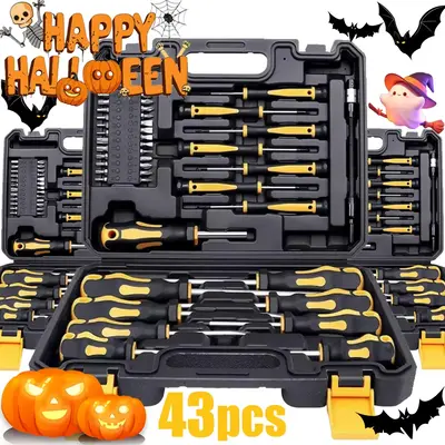 43pcs Magnetic Screwdriver Set, Including Slotted, Phillips, Hexagonal, Pozidriv, Magnetizer, Demagnetizer, Replaceable Screw...