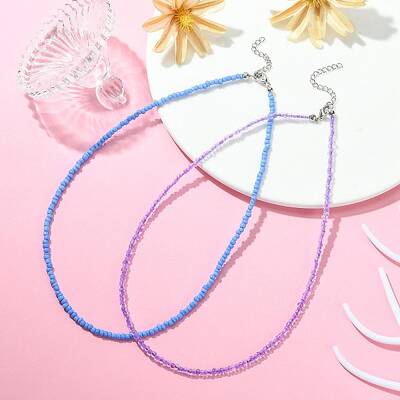2Pcs 2 Color Glass Seed Beaded Necklace