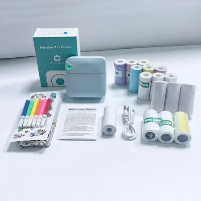 Portable Mini Printer, 1 Set USB Rechargeable Wireless Thermal Printer with Print Paper, Portable Photo Printer for Home Offi...