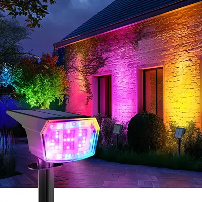 Solar Spot Lights Outdoor for Halloween&Christmas, 9 Lighting Modes RGB, Solar Lights Outdoor Waterproof IP65, 63 LED Landsca...