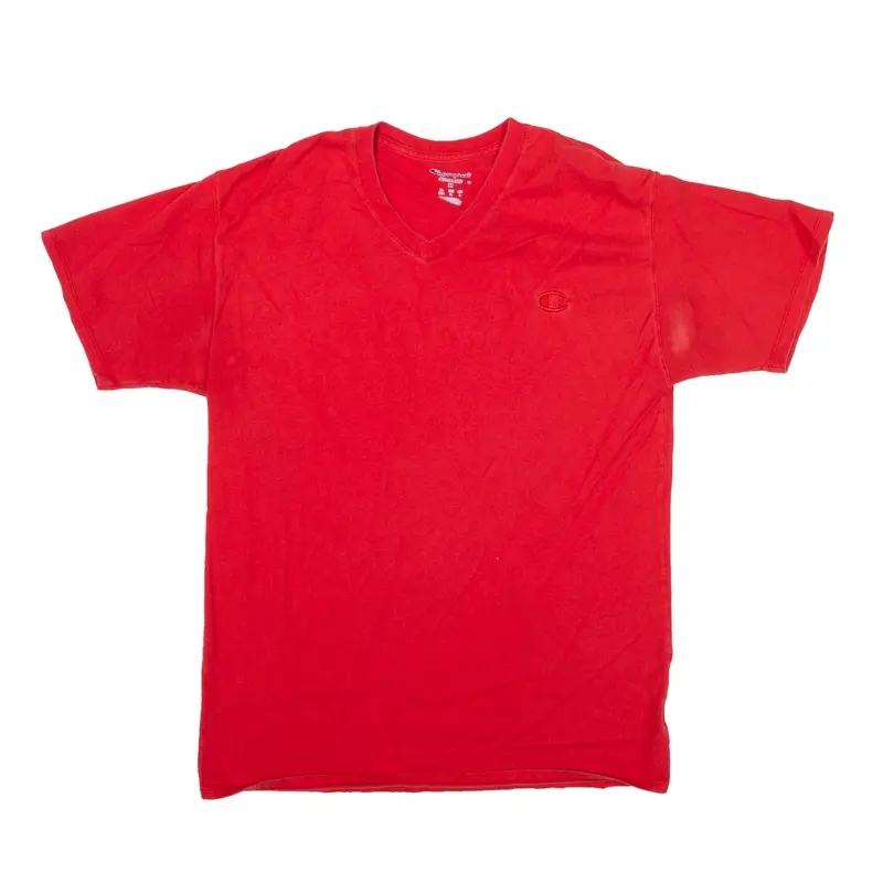 CHAMPION Sports T-Shirt Red V-Neck Short Sleeve Mens M
