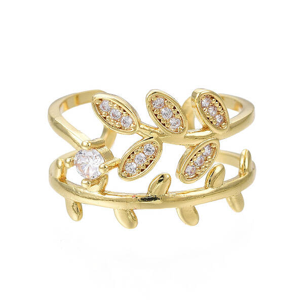 Cubic Zirconia Leaf Wrap Open Cuff Ring
