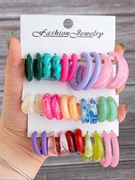 Mixed Color C-shaped Hoop Earrings, Fashion Jewelry for Party, Daily Clothing Decor, Trendy All-match & Exquisite Jewelry for...