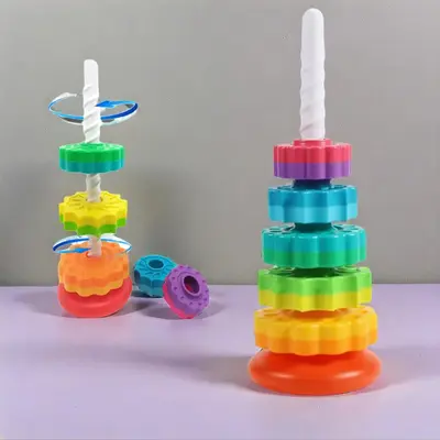 Colorful Spinning Stacking Tower, Sensory Stacking Toy & Rattle, Educational Montessori Toy, Baby Developmental Toys for Gift...
