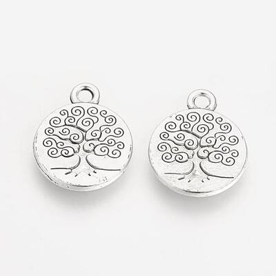 Tibetan Style Alloy Flat Round with Tree of Life Pendants