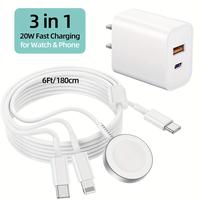 JAYUANONE Upgraded 3-in-1 Magnetic USB C Fast Watch Charging Cable with MFI Certification and 20W Dual-port Fast Charger for ...