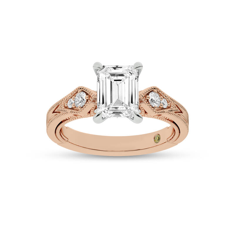 Vesta Vintage Inspired Emerald Cut Lab Grown Diamond Engagement Ring | 14K Rose Gold 2 1/4 CT. TW.