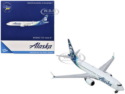 Boeing 737 MAX 8 Commercial Aircraft Alaska Airlines (N801AK) White with Blue Tail 1/400 Diecast Model Airplane by GeminiJets