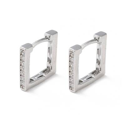 Brass Micro Pave Cubic Zirconia Hoop Earrings