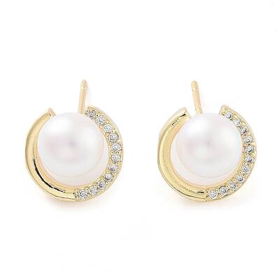Flat Round Brass with Glass with Stud Earrings