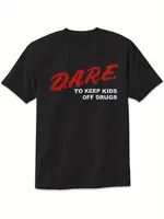 Black Cotton 90s Retro Graphic Tee - Men's Vintage D.A.R.E. Inspired T-Shirt