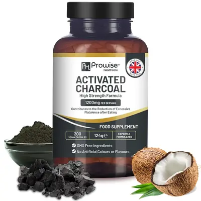 Activated Charcoal Capsules - 200 High Strength Vegan Capsules 1200mg per serving- Made from Natural Coconut Shells to Reduce...