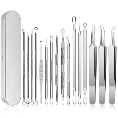 Blackhead Remover Tools, 15 PCS Pimple Popper Tool Kit, Acne Blackhead Tools for Blemish, 410 Premium Professional Stainless ...